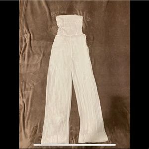 Women’s White Strapless Jumpsuit with Lace Up Back